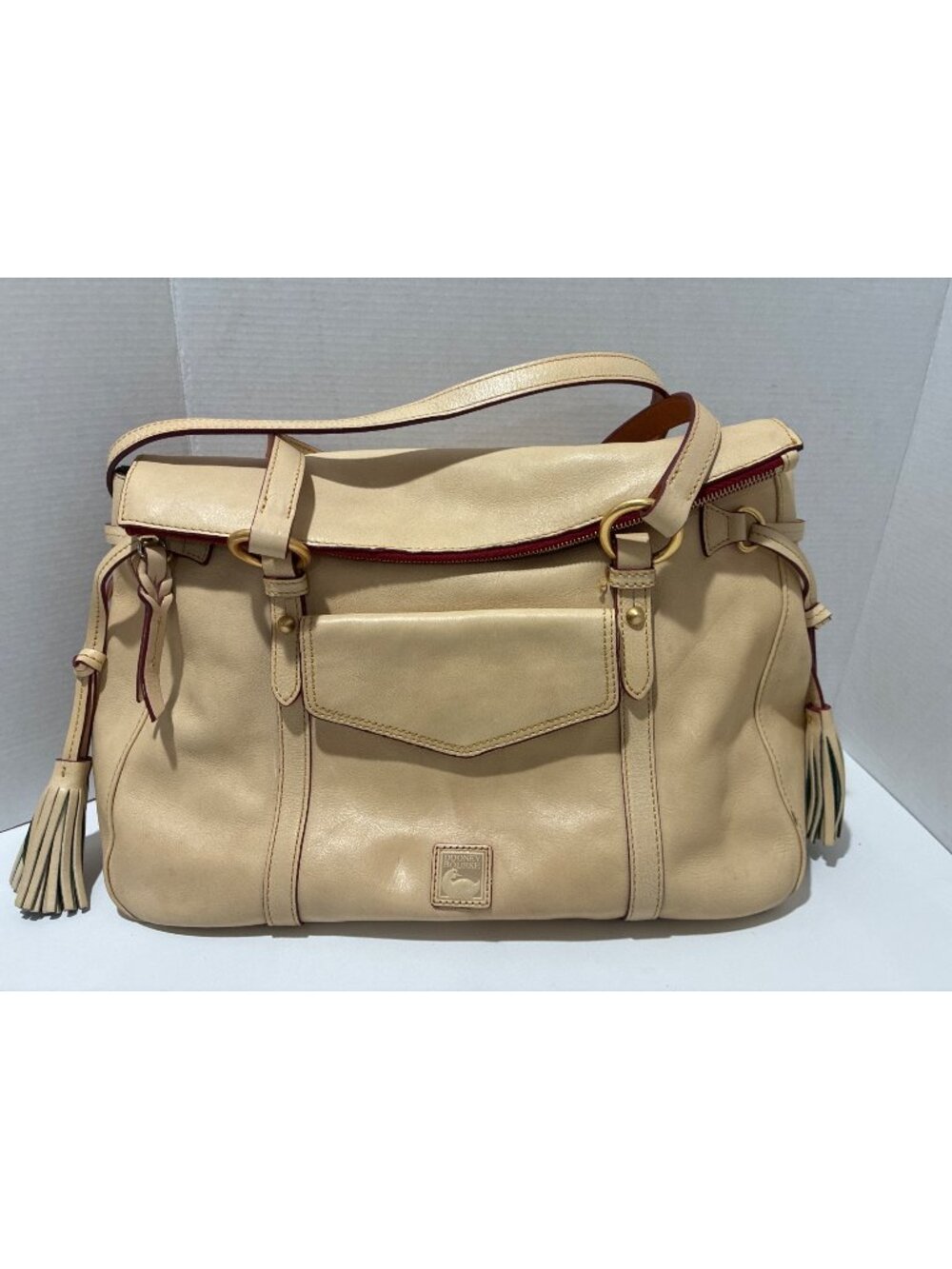 Dooney & Bourke Florentine leather satchel side tassels and gold-tone hardware
